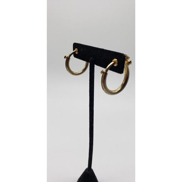 Vintage Antique Gold Hoop Earrings Rhinestones Non Pierced Push Back Clip - Picture 15 of 16